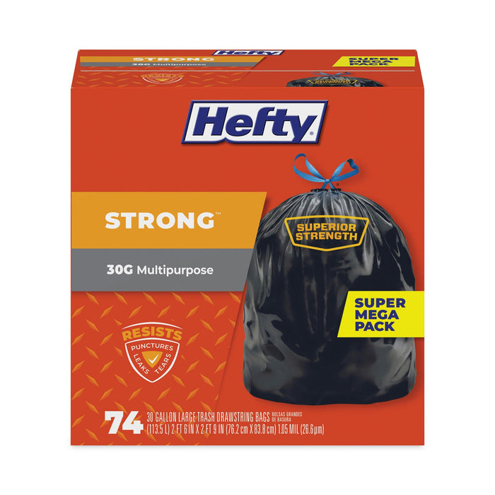 Hefty Ultra Strong Tall Kitchen and Trash Bags, 30 gal, 1.1 mil, 30" x 33", Black, 222/Carton