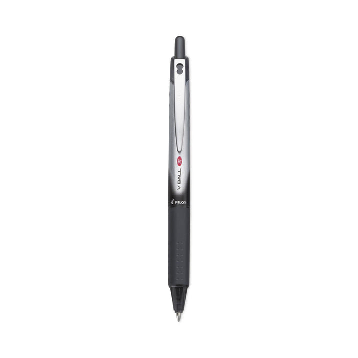 Pilot VBall RT Liquid Ink Roller Ball Pen, Retractable, Fine 0.7 mm, Black Ink, Black/White Barrel