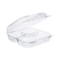 Dart StayLock Clear Hinged Lid Containers, 3-Compartment, 8.6 x 9 x 3, Clear, Plastic, 100/Packs, 2 Packs/Carton