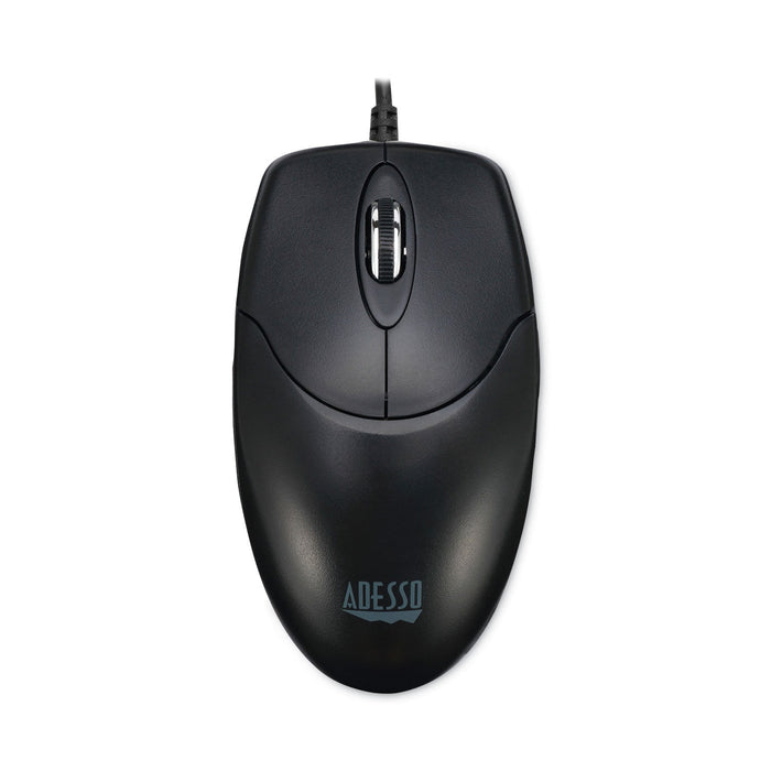 Adesso Three-Button Desktop Optical Scroll USB Mouse, USB 2.0, Left/Right Hand Use, Black