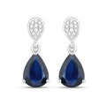 2.68 Ct Blue Sapphire & Diamond Prong 10K Gold Teardrop Dangle Earrings by Fine Color Jewels