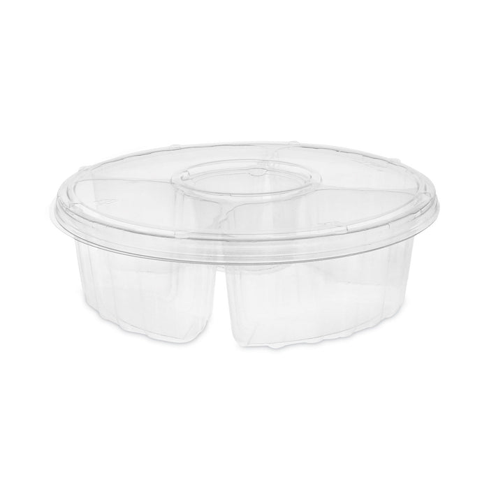 Pactiv Evergreen Dip Cup Platter, 4-Compartment, 64 oz, 10" Diameter, Clear, Plastic, 100/Carton