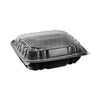 Pactiv Evergreen EarthChoice Vented Dual Color Microwavable Hinged Lid Container, 3-Compartment 34oz, 10.5x9.5x3, Black/Clear, Plastic, 132/CT