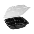 Pactiv Evergreen EarthChoice Vented Dual Color Microwavable Hinged Lid Container, 3-Compartment, 21oz, 8.5x8.5x3, Black/Clear, Plastic, 150/CT