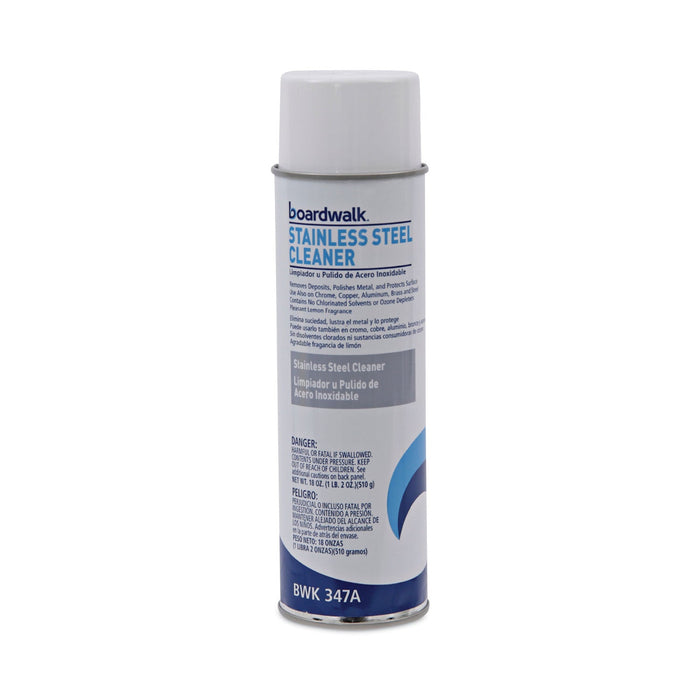 Boardwalk Stainless Steel Cleaner and Polish, Lemon, 18 oz Aerosol Spray, 12/Carton