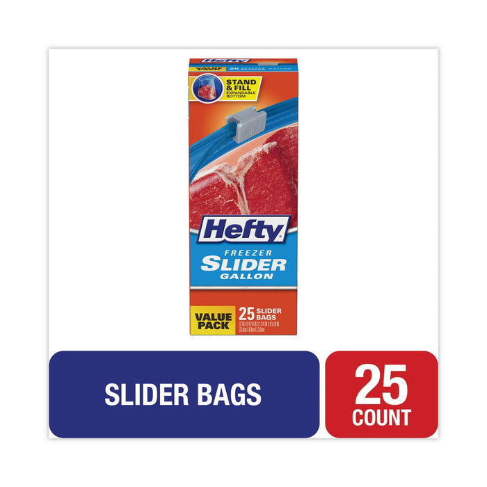 Hefty Slider Bags, 1 gal, 2.5 mil, 10.56" x 11", Clear, 225/Carton