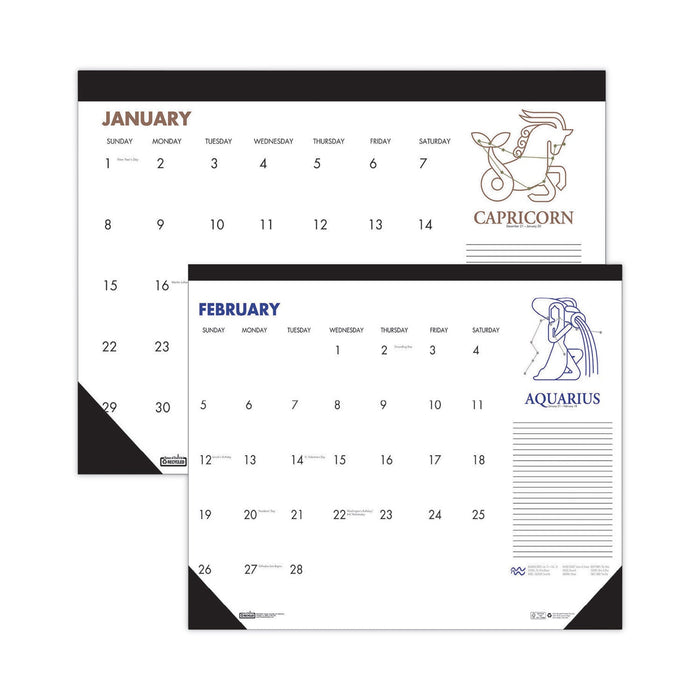 House of Doolittle Recycled Zodiac Desk Pad Calendar, Zodiac Artwork, 17 x 22, White Sheets, Black Binding/Corners, 12-Month (Jan-Dec) 2023