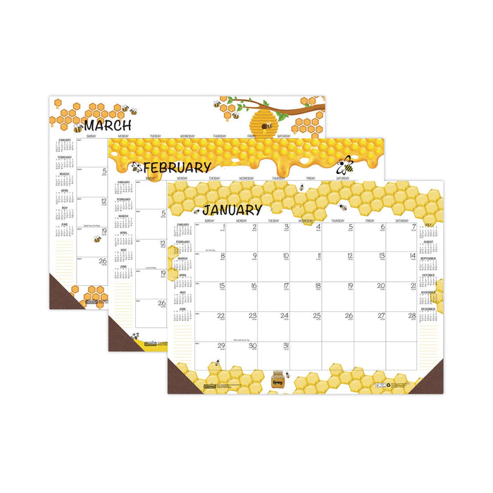 House of Doolittle Recycled Honeycomb Desk Pad Calendar, 22 x 17, White/Multicolor Sheets, Brown Corners, 12-Month (Jan to Dec): 2023