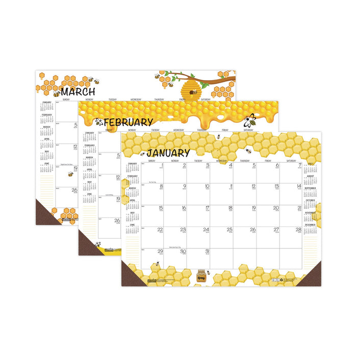 House of Doolittle Recycled Honeycomb Desk Pad Calendar, 18.5 x 13, White/Multicolor Sheets, Brown Corners, 12-Month (Jan to Dec): 2023