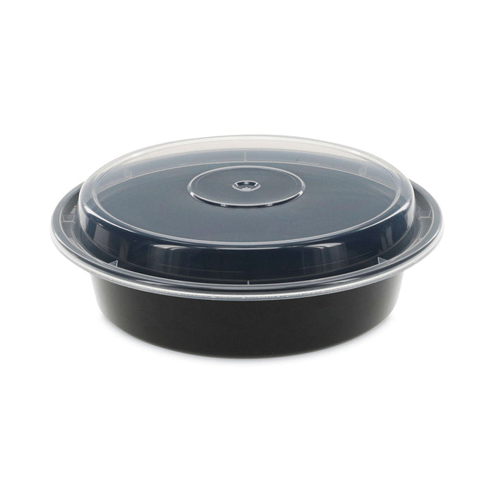 Pactiv Evergreen Newspring VERSAtainer Microwavable Containers, 24 oz, 7" Diameter, Black/Clear, Plastic, 150/Carton