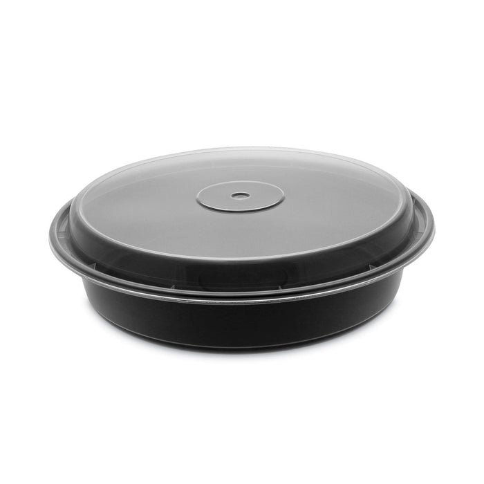 Pactiv Evergreen Newspring VERSAtainer Microwavable Containers, Vented Lid, 48 oz, 9" Diameter, Black/Clear, Plastic, 150/Carton
