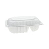 Pactiv Evergreen EarthChoice Vented Microwavable MFPP Hinged Lid Container, 2-Compartment, 9 x 6 x 3.1, White, Plastic, 170/Carton