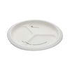 Pactiv Evergreen EarthChoice Pressware Compostable Dinnerware, 3-Compartment Plate, 10" dia, White, 250/Carton