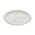 Pactiv Evergreen EarthChoice Pressware Compostable Dinnerware, 3-Compartment Plate, 10" dia, White, 250/Carton