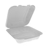 Pactiv Evergreen EarthChoice Bagasse Hinged Lid Container, 3-Compartment, Dual Tab Lock, 7.8 x 7.8 x 2.8, Natural, Sugarcane, 150/Carton