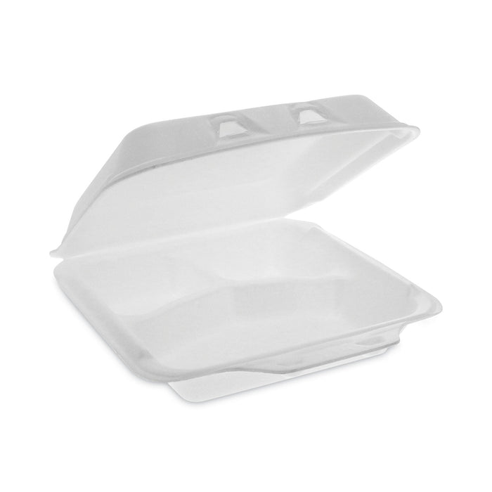 Pactiv Evergreen SmartLock Foam Hinged Lid Container, Small, 3-Compartment, 7.5 x 8 x 2.63, White, 150/Carton