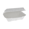 Pactiv Evergreen EarthChoice Bagasse Hinged Lid Container, Dual Tab Lock, 9.1 x 6.1 x 3.3, Natural, Sugarcane, 150/Carton