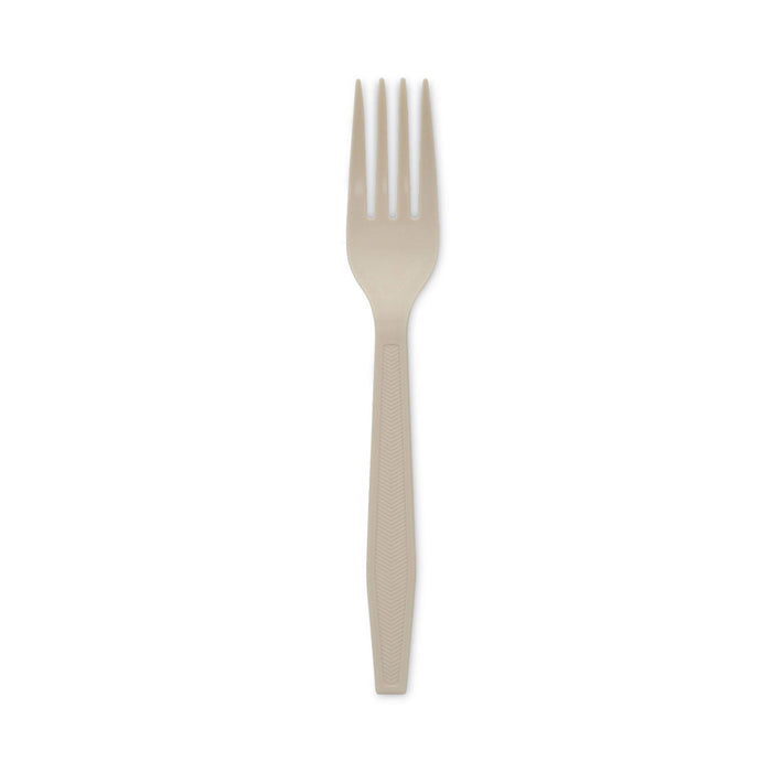 Pactiv Evergreen EarthChoice PSM Cutlery, Heavyweight, Fork, 6.88", Tan, 1,000/Carton