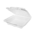 Pactiv Evergreen Vented Foam Hinged Lid Container, Dual Tab Lock Economy, 9.13 x 9 x 3.25, White, 150/Carton