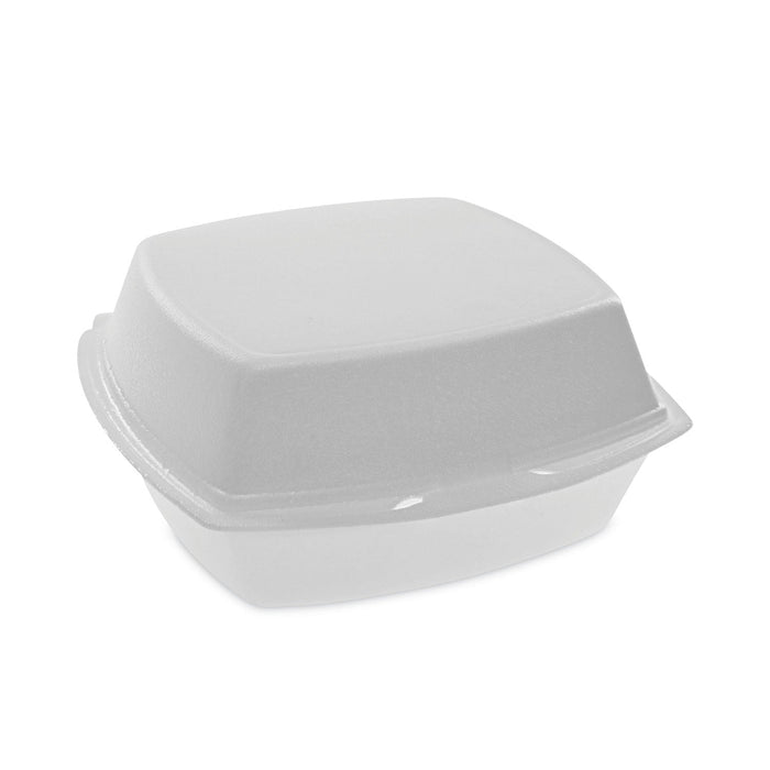 Pactiv Evergreen Foam Hinged Lid Container, Single Tab Lock, 6.38 x 6.38 x 3, White, 500/Carton