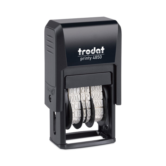 Trodat Printy Economy Micro 5-in-1 Date Stamp with Text Plates, Self-Inking, 1" x 0.75", Blue/Red
