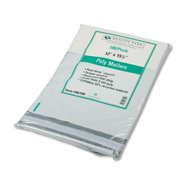 Quality Park Redi-Strip Poly Mailer, #5, Square Flap with Perforated Strip, Redi-Strip Adhesive Closure, 12 x 15.5, White, 100/Pack