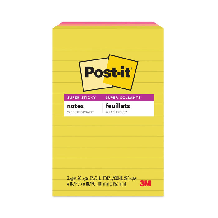 Post-it Note Pads in Summer Joy Collection Colors, 4" x 6", Note Ruled, Summer Joy Collection Colors, 90 Sheets/Pad, 3 Pads/Pack