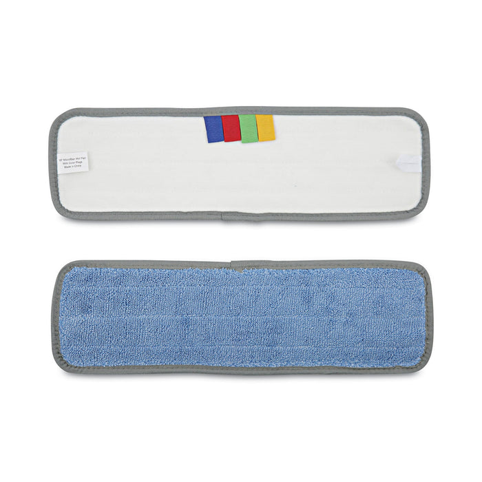 Boardwalk Microfiber Mop Head, Blue, 18 x 5, Split Microfiber, Hook and Loop Back, Dozen
