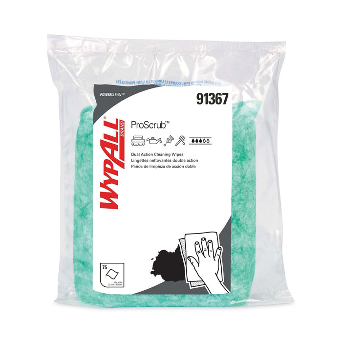WypAll Power Clean ProScrub Pre-Saturated Wipes, 12 x 9.5, Citrus Scent, Green, 75/Pack, 6 Packs/Carton