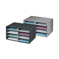 Bankers Box Decorative Sorter, 8 Letter Compartments, 19.5 x 12.38 x 10.25, Black/White Brocade