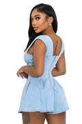 Denim Cut Out Lace Up Romper by The House of Stylez