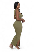 Ribbed Cut Out Slit Maxi Dress by The House of Stylez