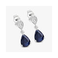 2.68 Ct Blue Sapphire & Diamond Prong 10K Gold Teardrop Dangle Earrings by Fine Color Jewels