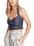 Free People Womens Blue Sleeveless Halter Crop Top, XS by Vanessa Jane