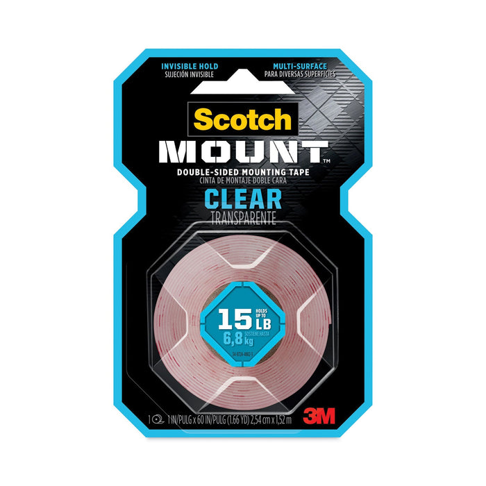 Scotch Permanent Clear Mounting Tape, Holds Up to 15 lbs, 1 x 60, Clear