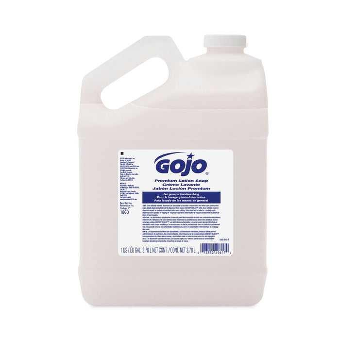GOJO White Premium Lotion Soap, Waterfall Scent, 1 gal Refill, 4/Carton