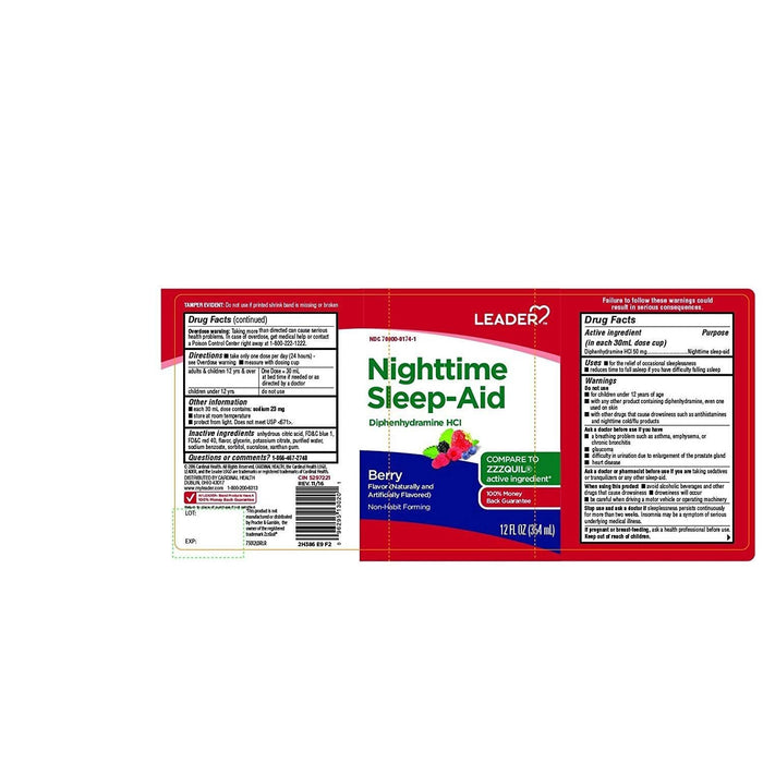Leader™ Nighttime Sleep Aid – Berry Flavor Liquid (12 fl oz) by Pasteur Pharmacy