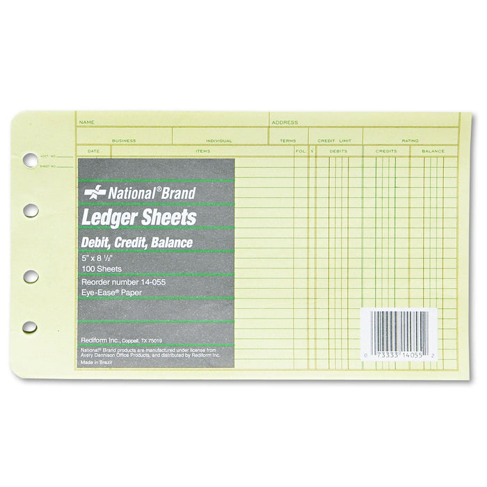 National Four-Ring Binder Refill Sheets, 5 x 8.5, Green, 100/Pack