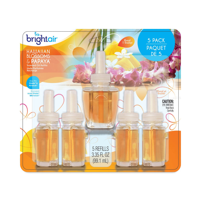 BRIGHT Air Electric Scented Oil Air Freshener Refill, Hawaiian Blossoms and Papaya, 0.67 oz Bottle, 5/Pack, 6 Pack/Carton
