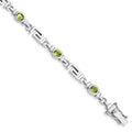 Oval Olive Green Peridot Bezel Sterling Silver Greek Key Link Bracelet by Fine Color Jewels