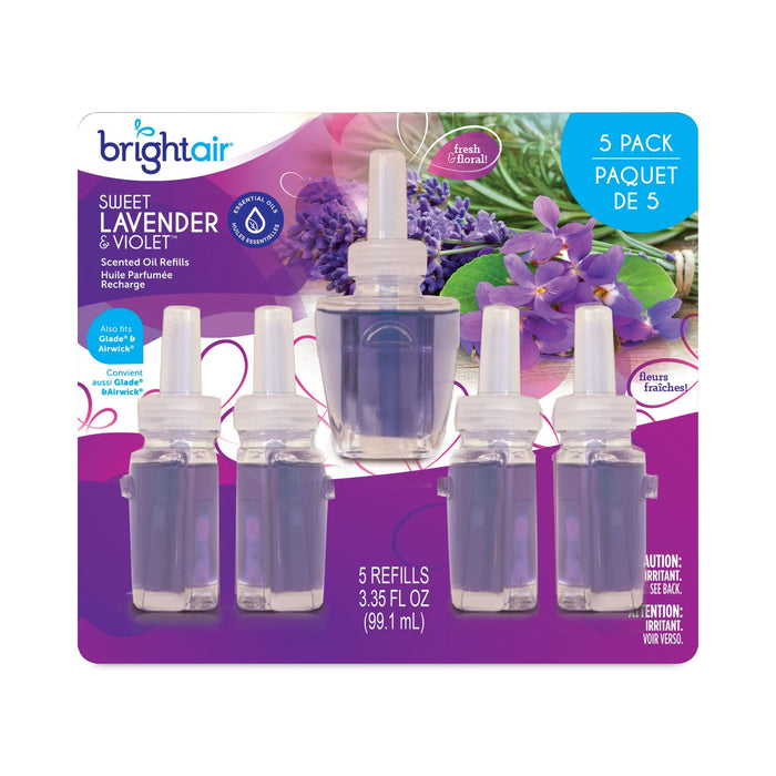 BRIGHT Air Electric Scented Oil Air Freshener Refill, Sweet Lavender and Violet, 0.67 oz Bottle, 5/Pack