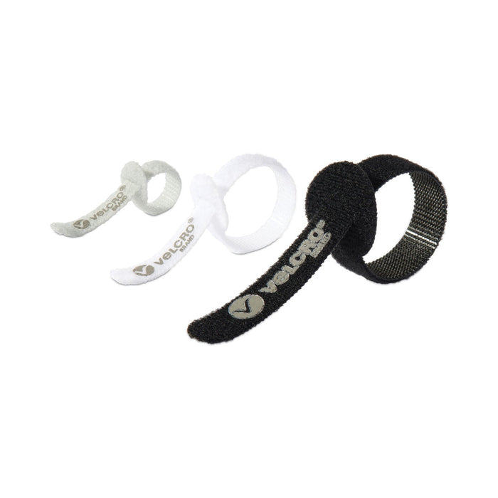 VELCRO Portable Cord Ties, (4) 3" x 0.25"/ (4) 5" x 0.38"/ (4) 7" x 0.5", Black/Gray/White, 12/Pack