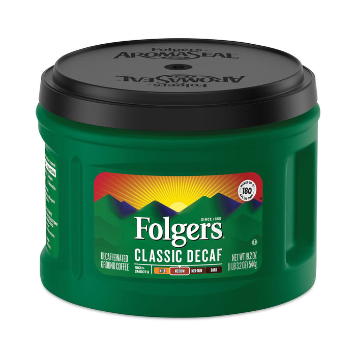 Folgers Ground Coffee, Classic Roast Decaffeinated, Ground, 19.2 oz, Can, 6/Carton