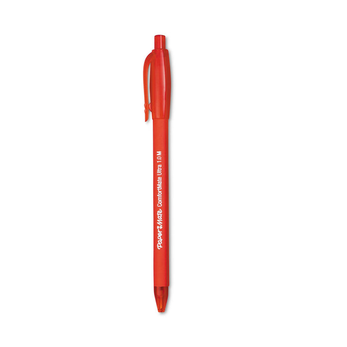 Paper Mate ComfortMate Ultra Ballpoint Pen, Retractable, Medium 1 mm, Red Ink, Red Barrel, Dozen