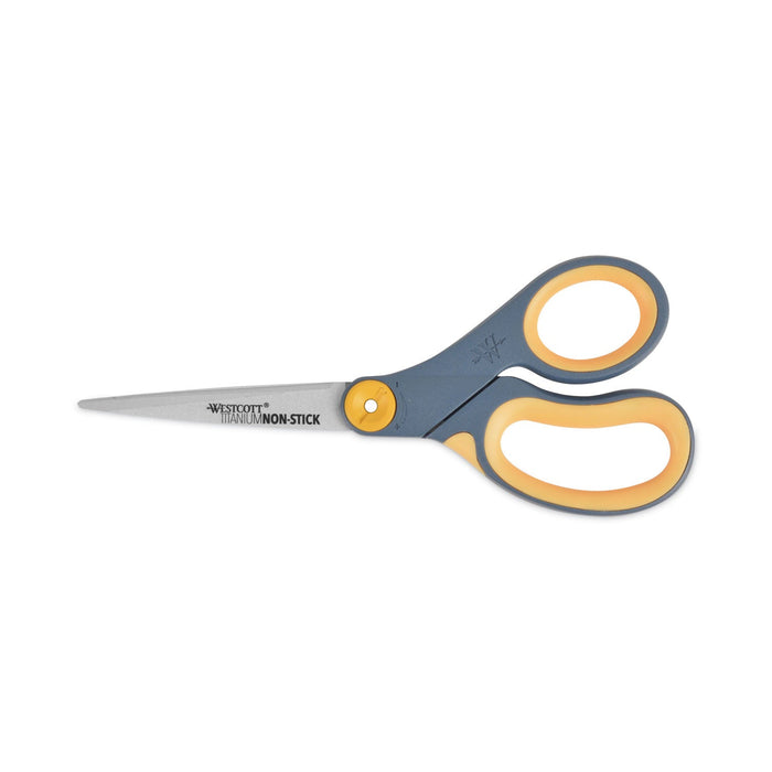 Westcott Non-Stick Titanium Bonded Scissors, 8" Long, 3.25" Cut Length, Gray/Yellow Straight Handle