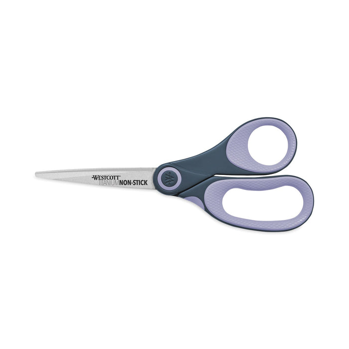 Westcott Non-Stick Titanium Bonded Scissors, 8" Long, 3.25" Cut Length, Gray/Purple Straight Handle