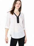 A. Byer Juniors Contrast Trim Zip Neck Top, Size XS by Vanessa Jane