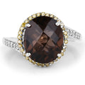 4.85 Carat Genuine Smoky Quartz, Yellow Diamond & White Diamond .925 Sterling Silver Ring by Bids.com