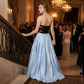 Blondie Nites Juniors Strapless Crisscross Gown Blue/Black, Size 3 by Vanessa Jane