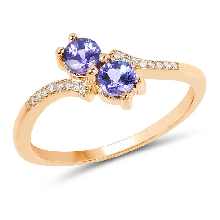0.51 Carat Genuine Tanzanite and White Diamond 14K Yellow Gold Ring by Bids.com